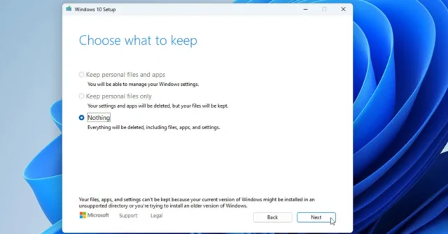 Why is Keep personal files and apps greyed out Windows 11 and 10?