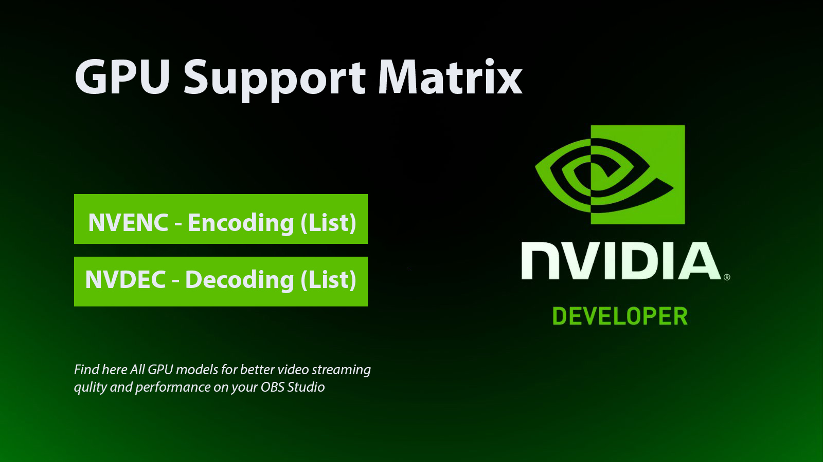 Video Encode and Decode GPU Support Matrix (NVIDIA NVENC H.265) OBS